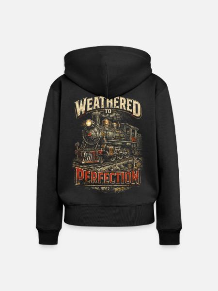 Modelleisenbahn Eisenbahn Weathered To Perfection - Frauen Premium Bio Zip Hoodie - Schwarz