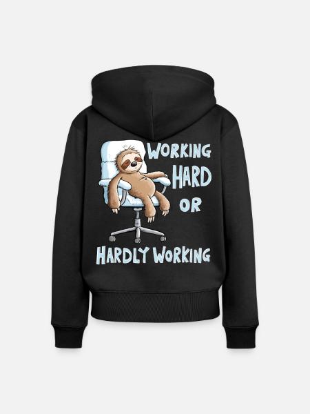 Working Hard Faultier Büro Arbeit - Frauen Premium Bio Zip Hoodie - Schwarz