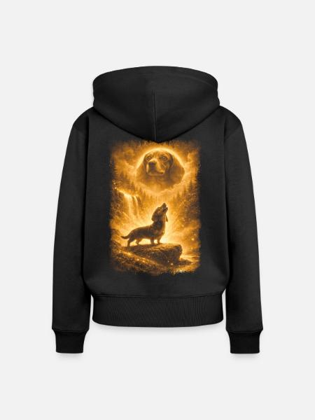 Dackel, Mond - Frauen Premium Bio Zip Hoodie - Schwarz
