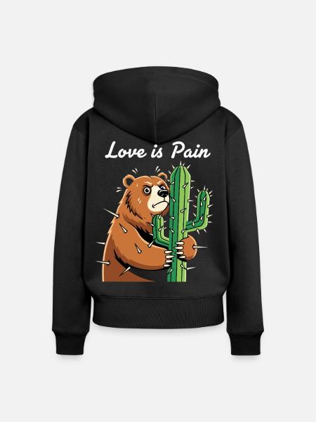 Bär Kaktus - Frauen Premium Bio Zip Hoodie - Schwarz