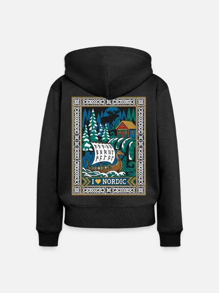 Nordic Wikingerschiff Skandinavien - Frauen Premium Bio Zip Hoodie - Schwarz