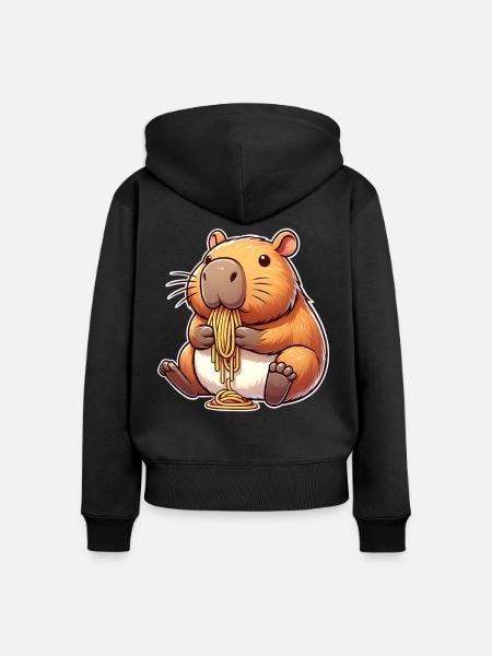 Capybara Pasta - Frauen Premium Bio Zip Hoodie - Schwarz