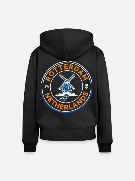 Rotterdam Netherlands Windmühle - Frauen Premium Bio Zip Hoodie - Schwarz