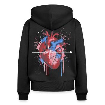 Anatomisches Herz EKG Watercolor - Frauen Premium Bio Zip Hoodie - Schwarz - Hinten - Julia (174cm)