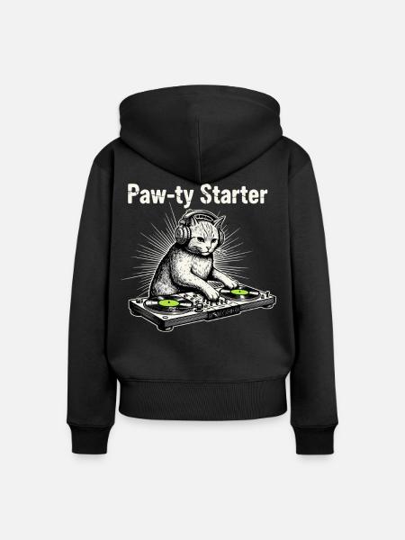 DJ Katze Kopfhörer Mischpult Retro - Frauen Premium Bio Zip Hoodie - Schwarz