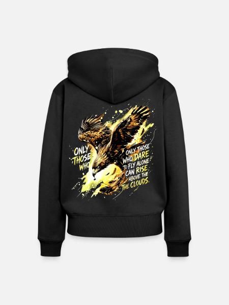 Fly Alone Eagle Quote Art - Frauen Premium Bio Zip Hoodie - Schwarz