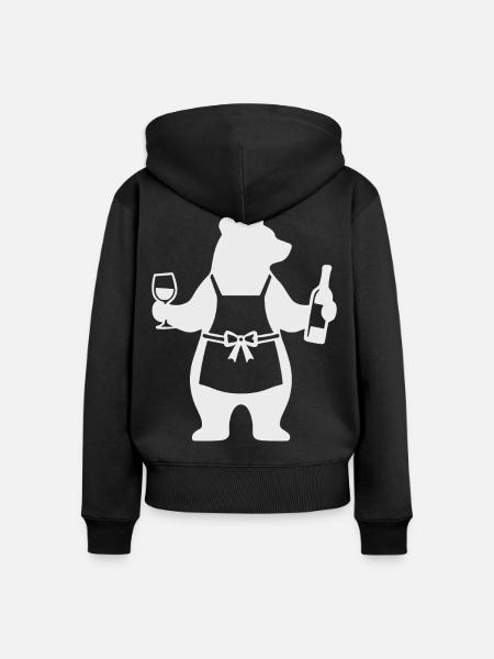 Bär Weinliebhaber - Frauen Premium Bio Zip Hoodie - Schwarz