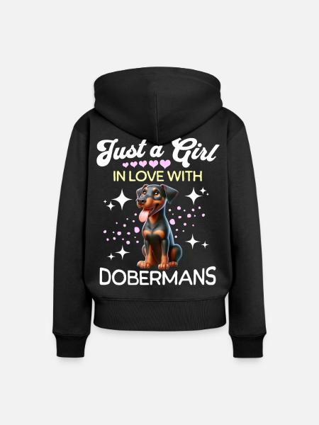 Dobermann Mädchen - Frauen Premium Bio Zip Hoodie - Schwarz
