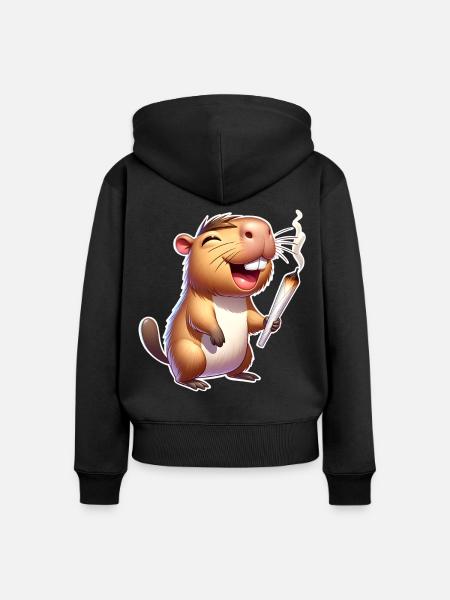 Capybara Joint Weed - Frauen Premium Bio Zip Hoodie - Schwarz