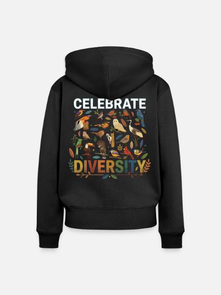 Celebrate Diversity Vögel Natur Tier - Frauen Premium Bio Zip Hoodie - Schwarz