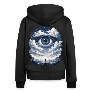 La vue du jour dans l’œil du nuage - Sweat à capuche zippé Premium bio Femme - noir - Dos - Julia (174cm)