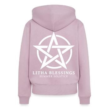 Litha Pagan Solstice d’été Midsommar - Sweat à capuche zippé Premium bio Femme - rose poudré - Dos - Julia (174cm)