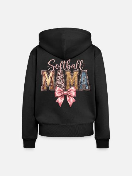 Softball Mama Coquette Leopard Bow - Frauen Premium Bio Zip Hoodie - Schwarz