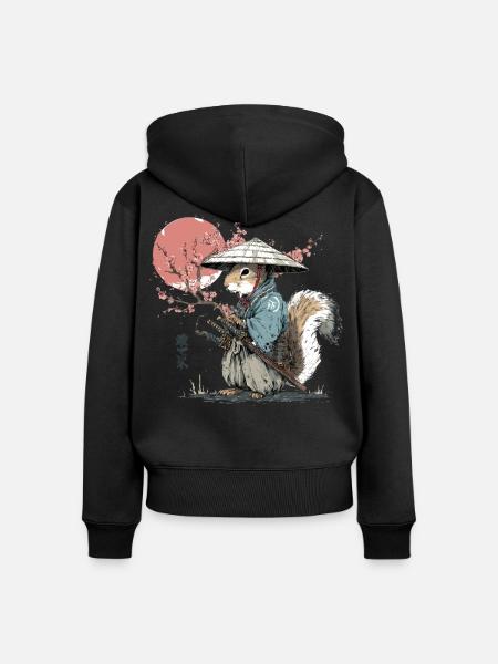 Eichhörnchen-Samurai in Sakura-Roben - Frauen Premium Bio Zip Hoodie - Schwarz