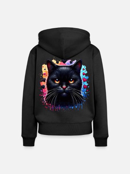 Schwarze Katze - Frauen Premium Bio Zip Hoodie - Schwarz
