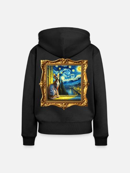 Sphynxkatze Starry Night - Frauen Premium Bio Zip Hoodie - Schwarz