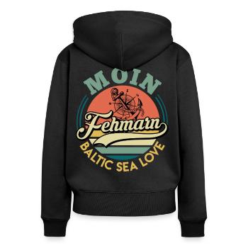 Insel Fehmarn MOIN FEHMARN OSTSEELIEBE Lustig - Frauen Premium Bio Zip Hoodie - Schwarz - Hinten - Julia (174cm)