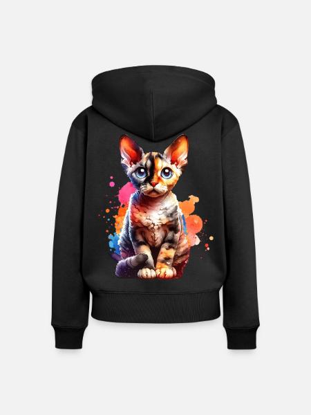 Devon Rex Geschenk - Frauen Premium Bio Zip Hoodie - Schwarz