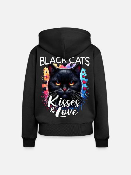 Schwarze Katze Liebe - Frauen Premium Bio Zip Hoodie - Schwarz