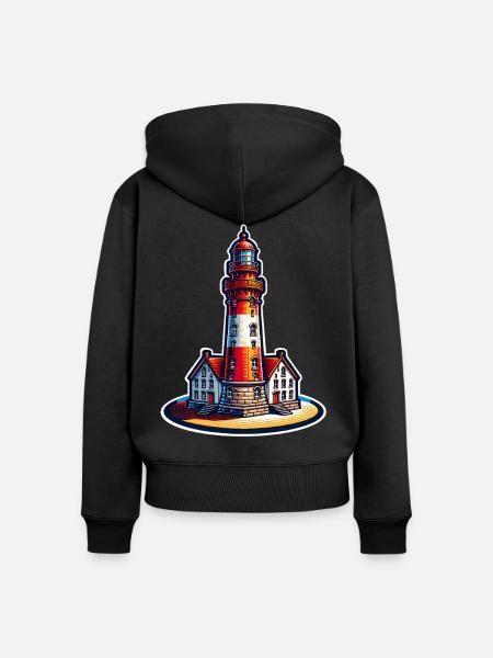 Leuchtturm - Frauen Premium Bio Zip Hoodie - Schwarz