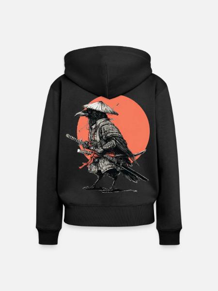 Raven-Samurai-Rüstung - Frauen Premium Bio Zip Hoodie - Schwarz