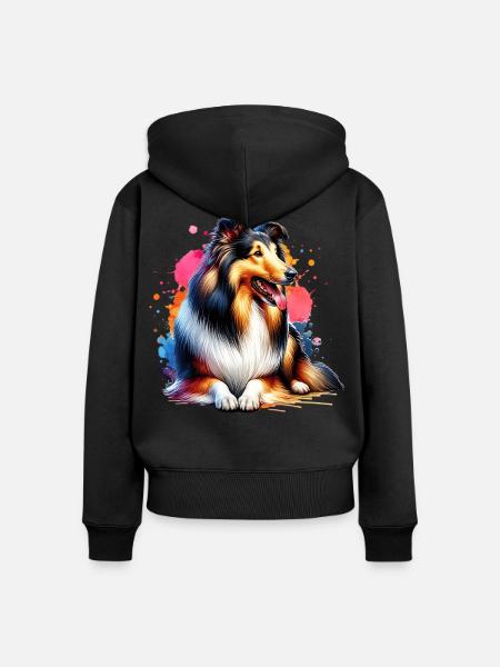 Langhaar Collie Geschenk - Frauen Premium Bio Zip Hoodie - Schwarz