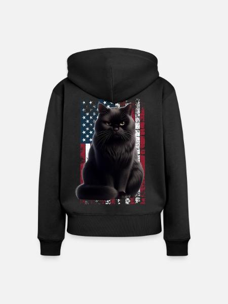 Grumpy Black Cat US Schwarze Katze - Frauen Premium Bio Zip Hoodie - Schwarz