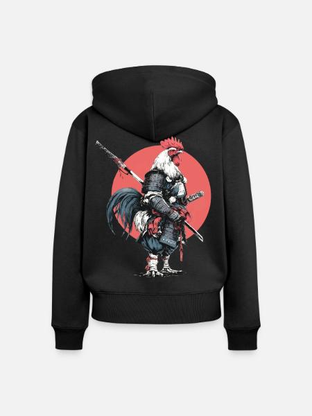 Hahn-Samurai in Rüstung - Frauen Premium Bio Zip Hoodie - Schwarz