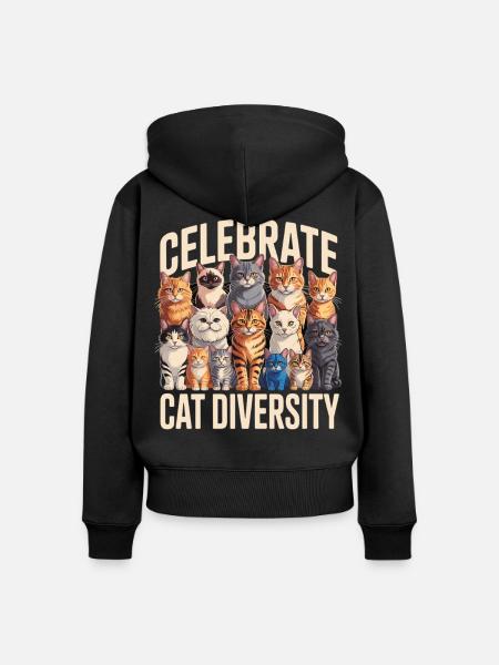 Celebrate Cat Diversity Katzen - Frauen Premium Bio Zip Hoodie - Schwarz