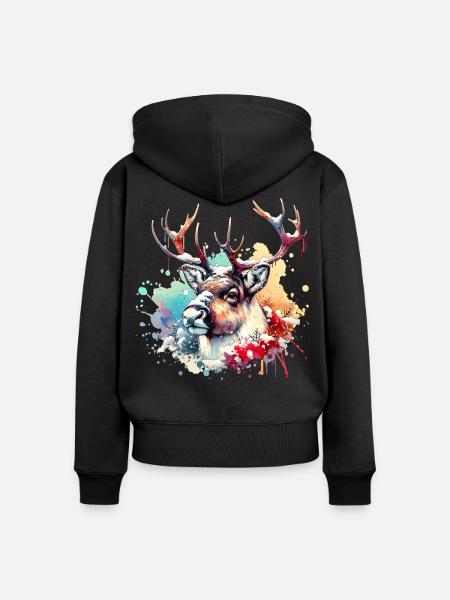Rentier Geschenk - Frauen Premium Bio Zip Hoodie - Schwarz