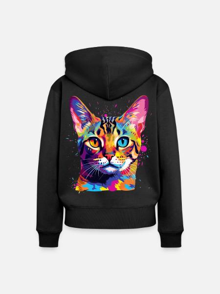 Bunte Bengal-Katzengesicht-Splash-Art - Frauen Premium Bio Zip Hoodie - Schwarz