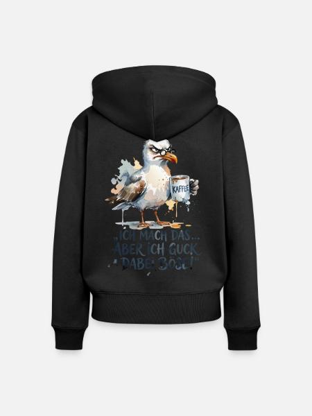Möwe Kaffee Morgenmuffel - Frauen Premium Bio Zip Hoodie - Schwarz