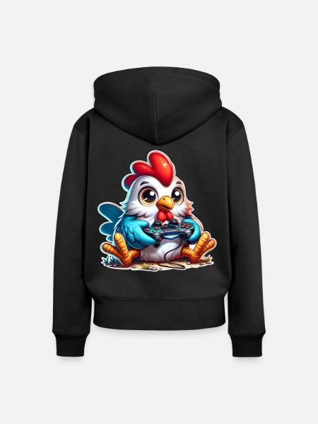 Chicken Gaming Gamer - Frauen Premium Bio Zip Hoodie - Schwarz