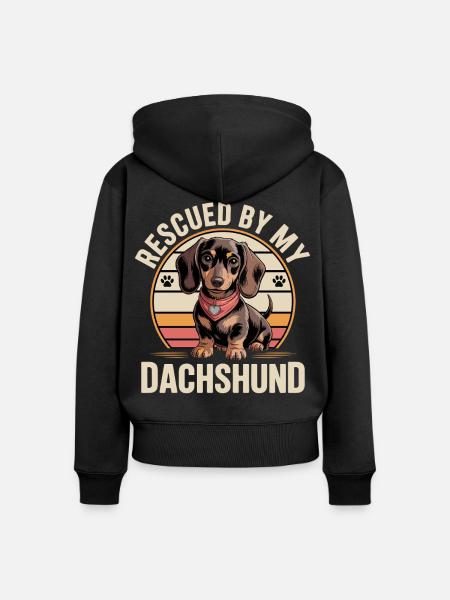 Dackel Retro - Frauen Premium Bio Zip Hoodie - Schwarz