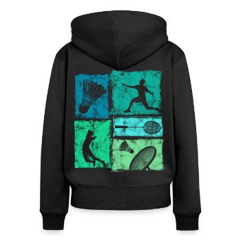 Badminton moves in retro look with badminton - Women's Premium Organic Zip Hoodie - black - Back - Julia (174cm)