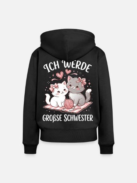 Große Schwester Katze - Frauen Premium Bio Zip Hoodie - Schwarz