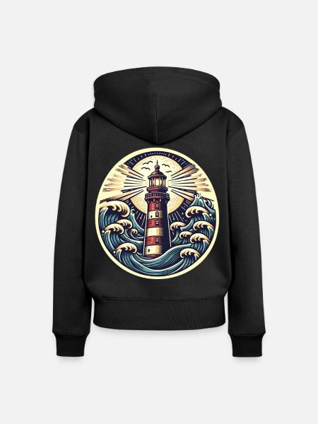Leuchtturm - Frauen Premium Bio Zip Hoodie - Schwarz