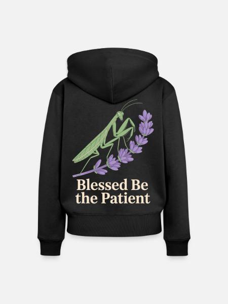 Gottesanbeterin mit Lavendel - Frauen Premium Bio Zip Hoodie - Schwarz