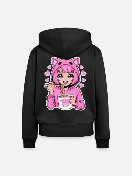 Anime Ramen - Frauen Premium Bio Zip Hoodie - Schwarz