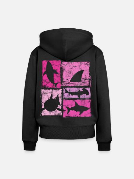 Haie Retro Silhouetten Grafik - Frauen Premium Bio Zip Hoodie - Schwarz
