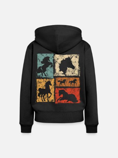 Einhörner in Perspektiven mit Sternen - Frauen Premium Bio Zip Hoodie - Schwarz