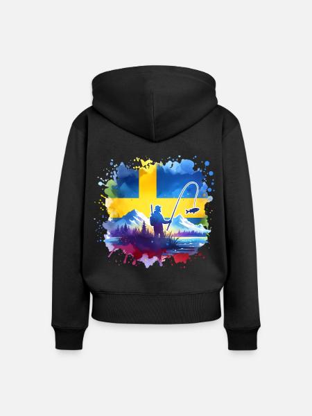 Schweden Angler - Frauen Premium Bio Zip Hoodie - Schwarz