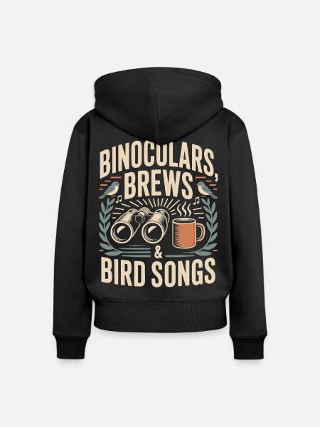 Binokulare, Bräu & Vogellieder - Frauen Premium Bio Zip Hoodie - Schwarz