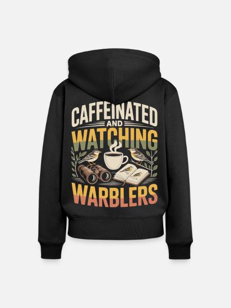 Kaffee, Warbler und Lesezeit - Frauen Premium Bio Zip Hoodie - Schwarz