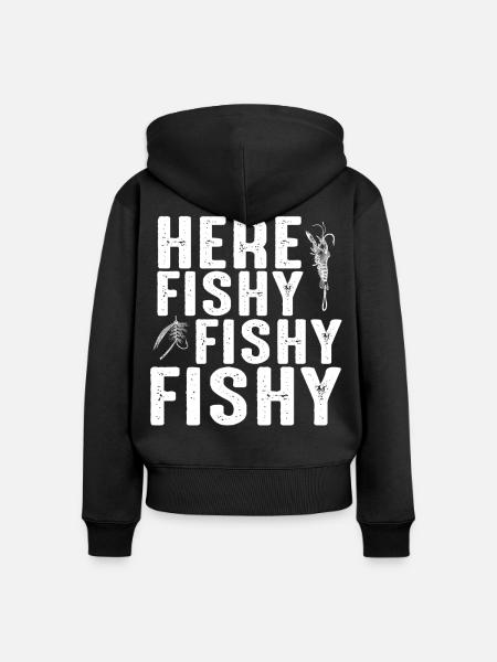 Hier Fischiger Fischiger Angelhumor - Frauen Premium Bio Zip Hoodie - Schwarz