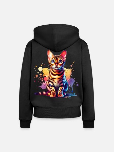Bengalkatze Geschenk - Frauen Premium Bio Zip Hoodie - Schwarz