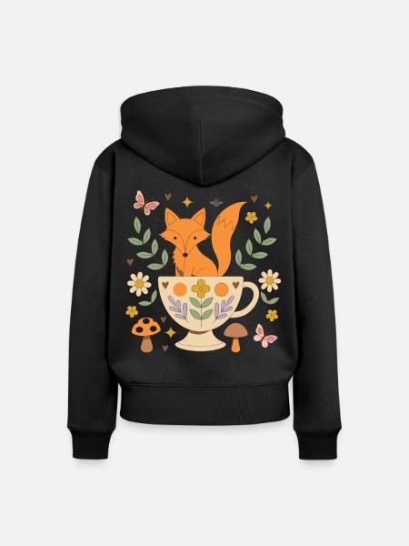 Cozy Fox Teacup - Frauen Premium Bio Zip Hoodie - Schwarz