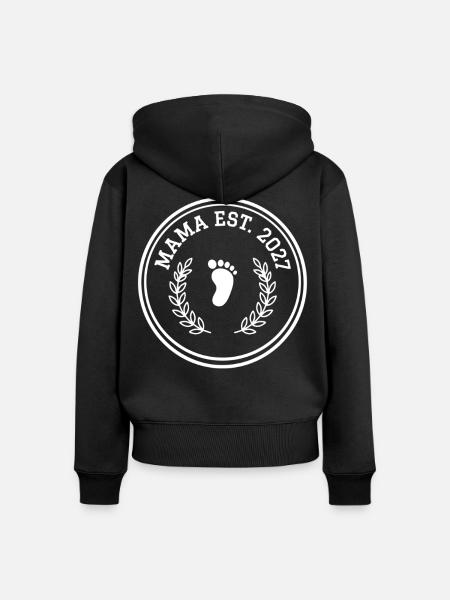 Mama 2027 Babyfuß Kranz - Frauen Premium Bio Zip Hoodie - Schwarz