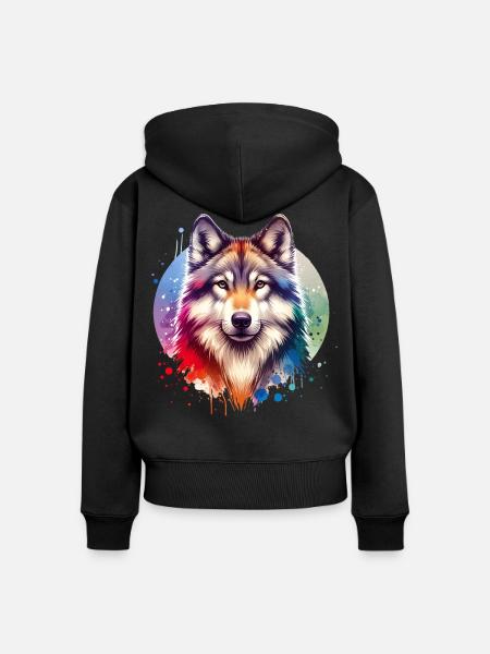 Wolfhund Motiv - Frauen Premium Bio Zip Hoodie - Schwarz
