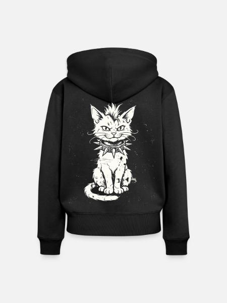 PunkRock, Katze, Punk Rocker Musik - Frauen Premium Bio Zip Hoodie - Schwarz